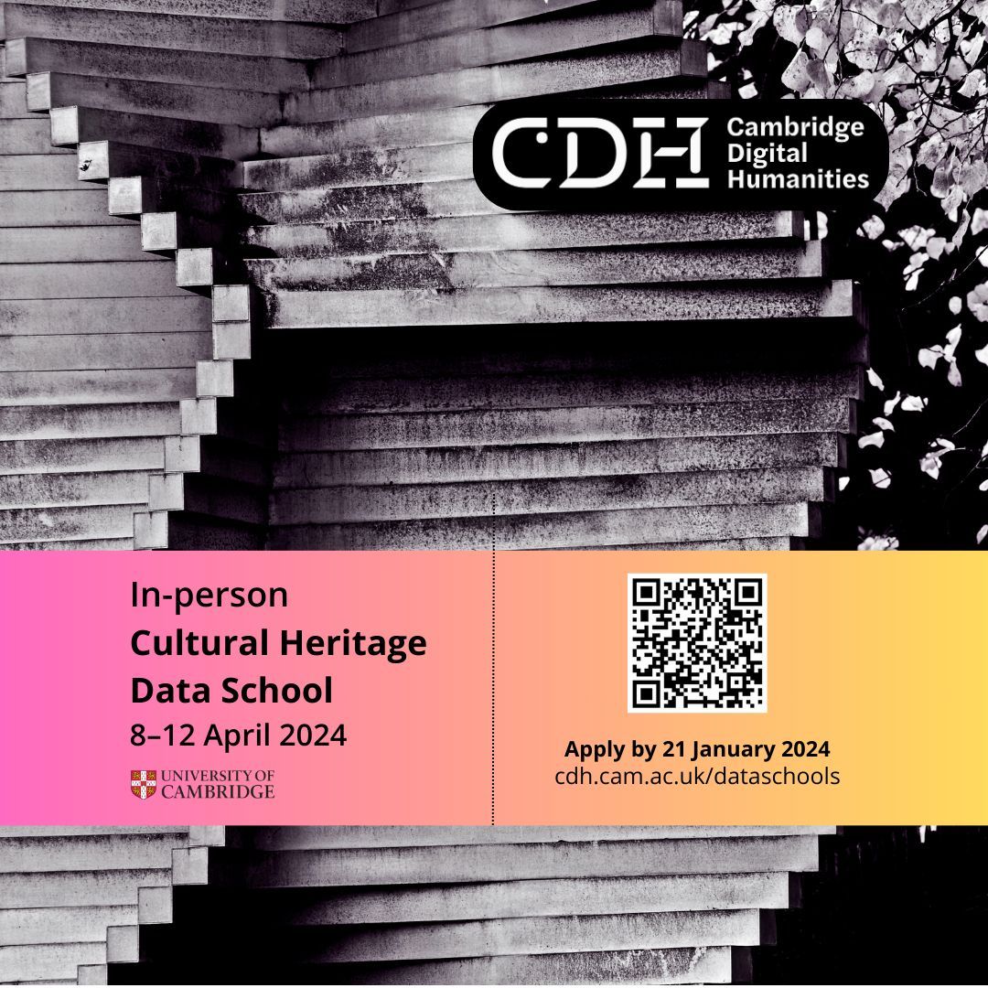 The in-person Cultural Heritage Data School will take place in Cambridge between 8-12 April 2024. Participants from across the cultural heritage sector and academia, as well as anyone working with cultural heritage data, are invited to apply. 

Read more: buff.ly/3tY4NJU