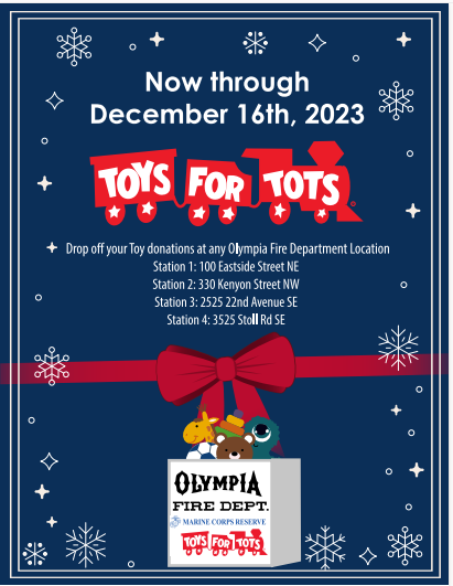 It's that time of year when we begin collecting Toys for Tots. Please stop by any of our Fire Stations to drop off your donations.