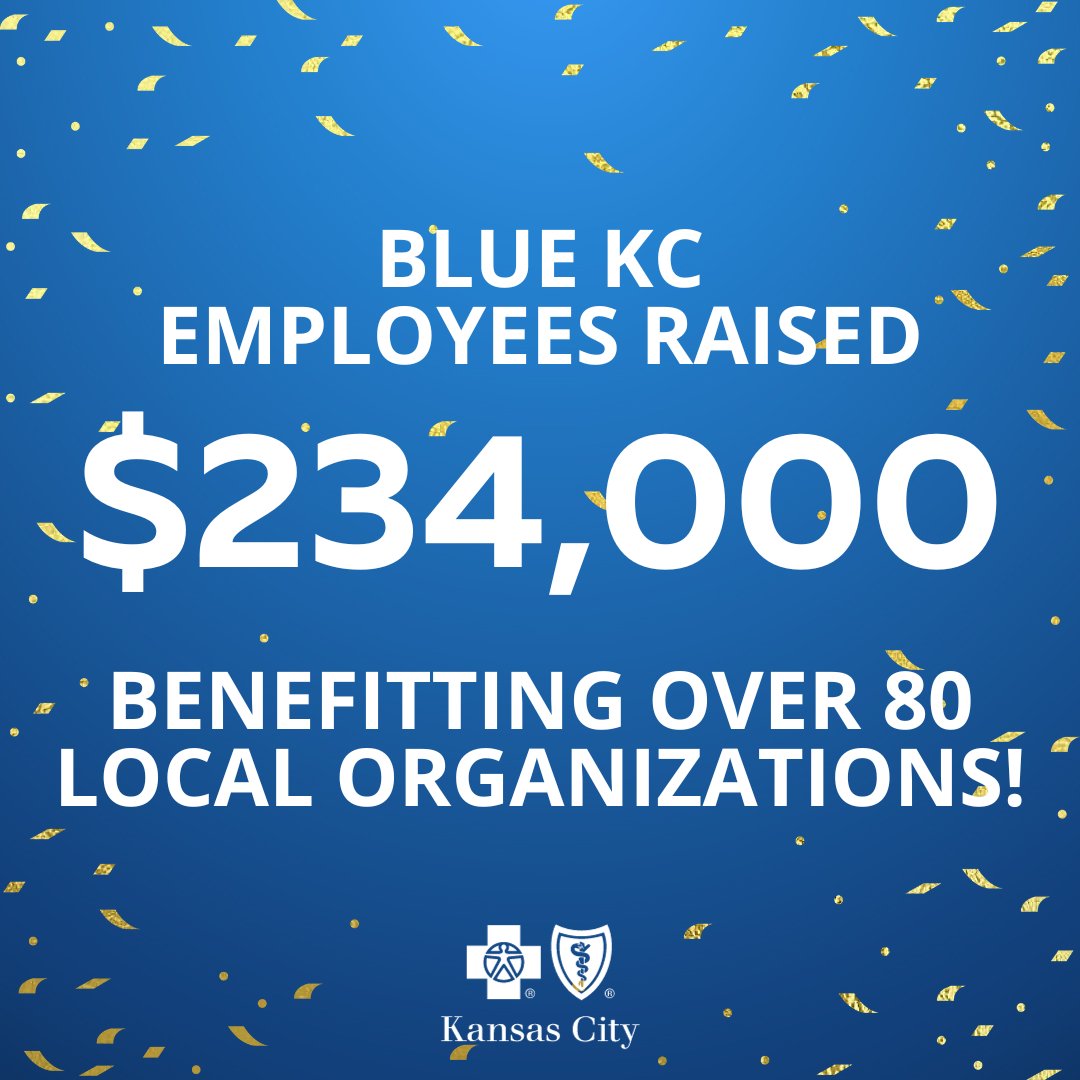Blue KC (@bluekc) on Twitter photo THANK YOU to all the Blue KC employees who supported our Blue KC Cares campaign this year. Because of your generosity, more than $234,000 is going to over 80 local organizations through the <a href="/UnitedWayGKC/">United Way Greater Kansas City</a>. THANK YOU to all the Blue KC employees who supported our Blue KC Cares campaign this year. Because of your generosity, more than $234,000 is going to over 80 local organizations through the <a href="/UnitedWayGKC/">United Way Greater Kansas City</a>.