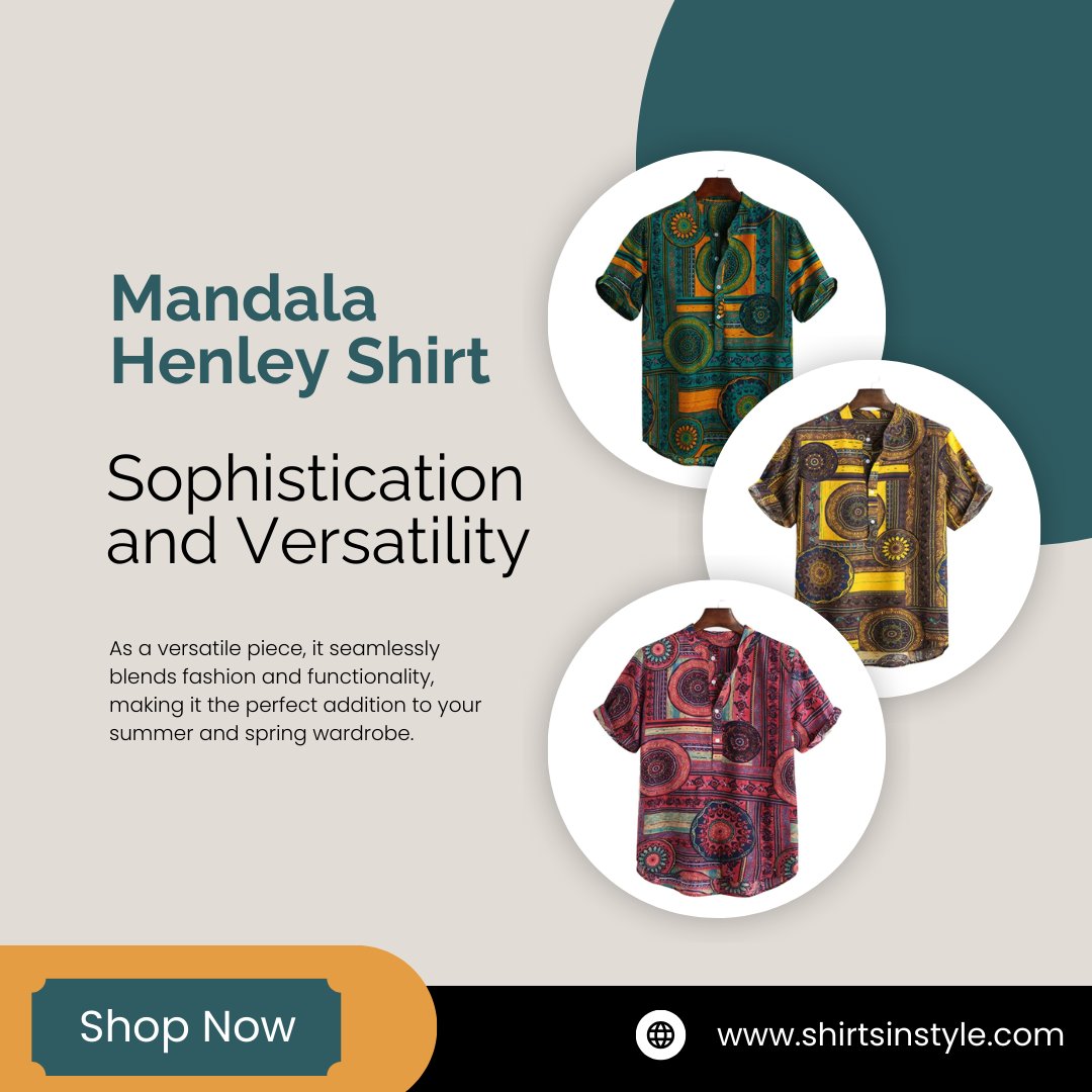 Elevate your wardrobe with our Mandala Henley Shirt! 🌼👕 This shirt is a masterpiece of style and comfort. Perfect for a casual day out or a relaxing evening in. 
Shop Now: shirtsinstyle.com/products/manda…
#MandalaShirt #HenleyShirt #CasualStyle