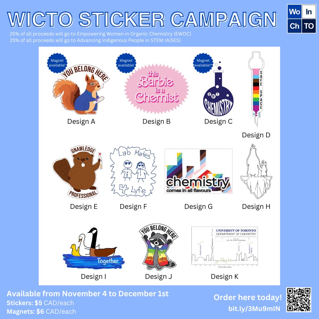 Our Annual Sticker Campaign is back and we’re excited to highlight some great designs from our Chemistry community. We’ve selected designs that highlight inclusivity in chemistry, and fun STEM related stickers and magnets!