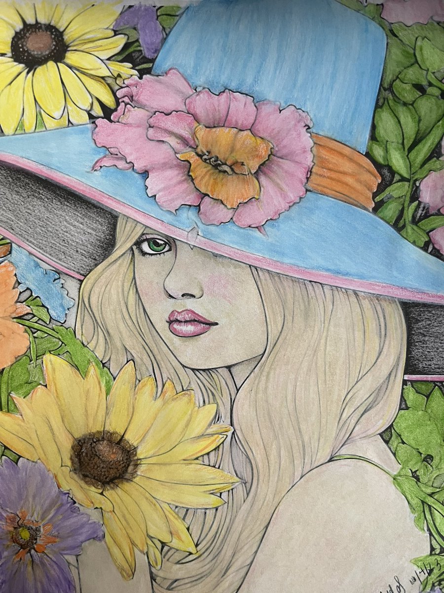 cchery44's tweet photo. learning to draw has taught me so much about myself and has brought me so much peace ☮️ with is my version of #AliceinWonder land, Alice in Flower Land 🌸 #coloredpencil #drawing #prismacolor https://t.co/7M4vCECy1c