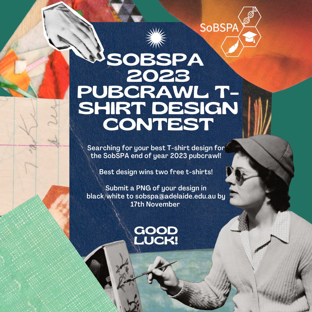 Calling all HDRs! In the lead up to our highly anticipated end of year event and pubcrawl, we’re searching for the best SoBSPA pub crawl t-shirt design! Send in a PNG of your t-shirt design in black/white to sobspa@adelaide.edu.au by November 17th. Good luck!