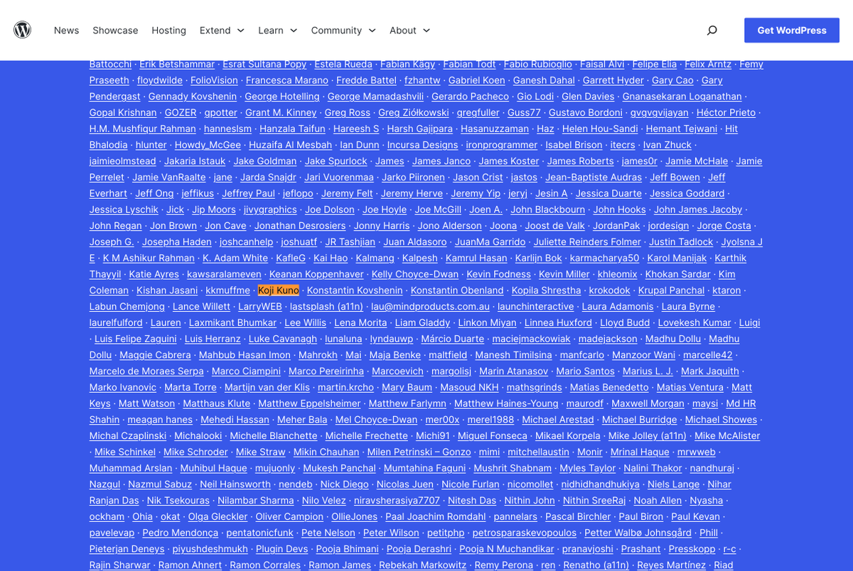 Olein_jp's tweet photo. 自分が何をしたのか全く記憶にもないのですが、WordPress 6.4 のコントリビューターに掲載をいただいていました。嬉しいです。

今後も貢献活動を継続しながら、WordPress を通して Gifu WordPress Meetup などで様々な交流や #hookwp などでも情報提供をしていければと思っています。 https://t.co/pn4OFX5DQW