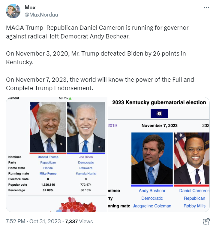 DefiantBaptist's tweet image. The canary in the coalmine has sung! The GOP has no future in state and federal races if it continues to remain connected to MAGA. #DanielCameron #kygov 

(h/t @MaxNordau)