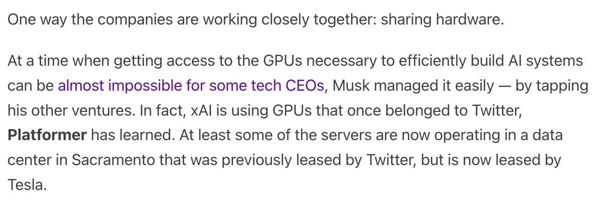 Casey Newton (@caseynewton) on Twitter photo From people to servers, Elon Musk is borrowing from across his empire to build Grok. <a href="/ZoeSchiffer/">ZoĆ« Schiffer</a> and I report: platformer.news/p/how-musk-is-⦠From people to servers, Elon Musk is borrowing from across his empire to build Grok. <a href="/ZoeSchiffer/">ZoĆ« Schiffer</a> and I report: platformer.news/p/how-musk-is-ā¦