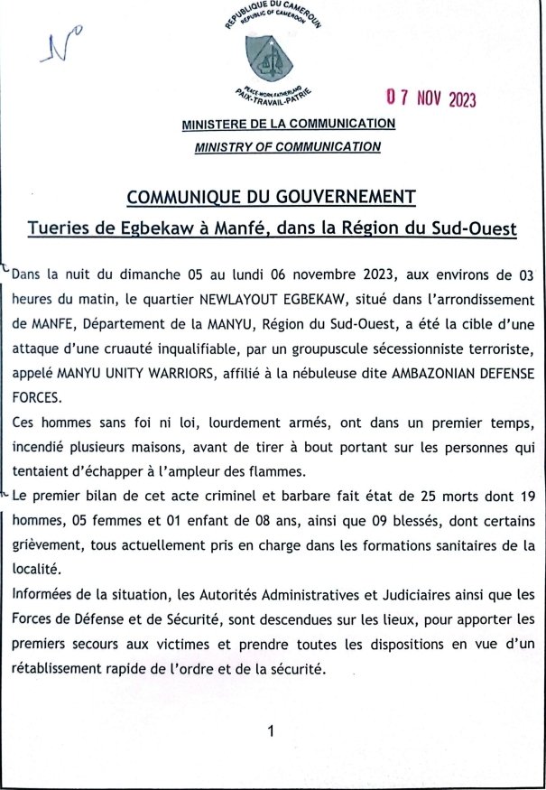 CRTV_web's tweet photo. Tueries de #Mamfe
Le gouvernement camerounais s'insurge. https://t.co/o60D15zdnq
