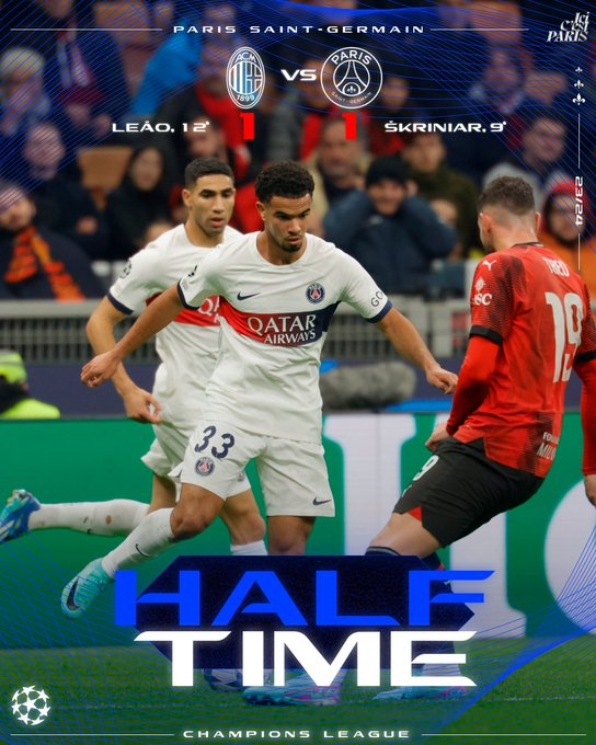 psgfcuk's tweet photo. ⏸ Termina o primeiro tempo!

⚽ Skriniar

#ALLEZPARIS 🔴🔵
#UCL | #ACMPSG 1-1 https://t.co/FH5HChxwLR