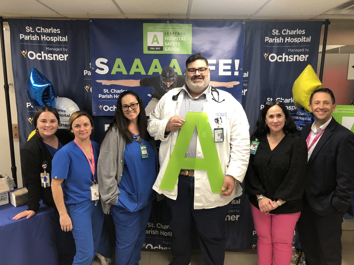 keithadacus's tweet photo. Proud to announce that St. Charles Parish Hosp @OchsnerHealth has once again (5 times in a row) received an ‘A’ Fall 2023 Hospital Safety Grade from @LeapfrogGroup. Thank you all for your continued focus to provide the best care environment for our patients. https://t.co/iV0bJq72h8