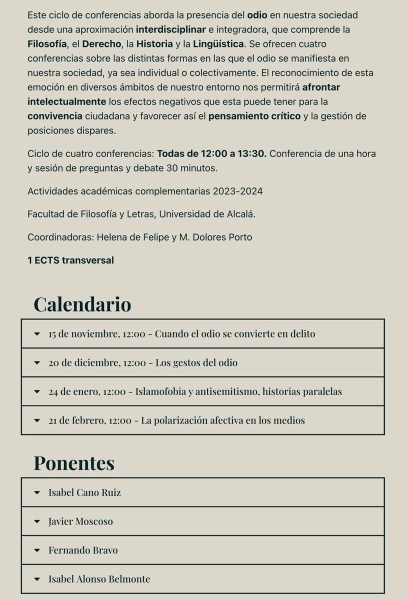 📣📣📣 La semana que viene empezamos nuestro ciclo de conferencias sobre el ODIO en <a href="/UAHes/">Universidad Alcalá</a> Échale un vistazo al programa 👀 (vale la pena) cicloelodio.web.uah.es/wp/