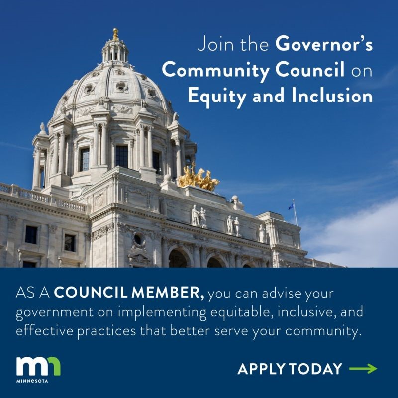 Management & Budget (@MMBCommunicates) on Twitter photo 2023-11-07 20:55:54 Represent your community as a member of @govtimwalz Community Council on Equity and Inclusion. Apply today on the Secretary of State website. #minnesota bit.ly/CommunityCounc… Represent your community as a member of @govtimwalz Community Council on Equity and Inclusion. Apply today on the Secretary of State website. #minnesota bit.ly/CommunityCounc…