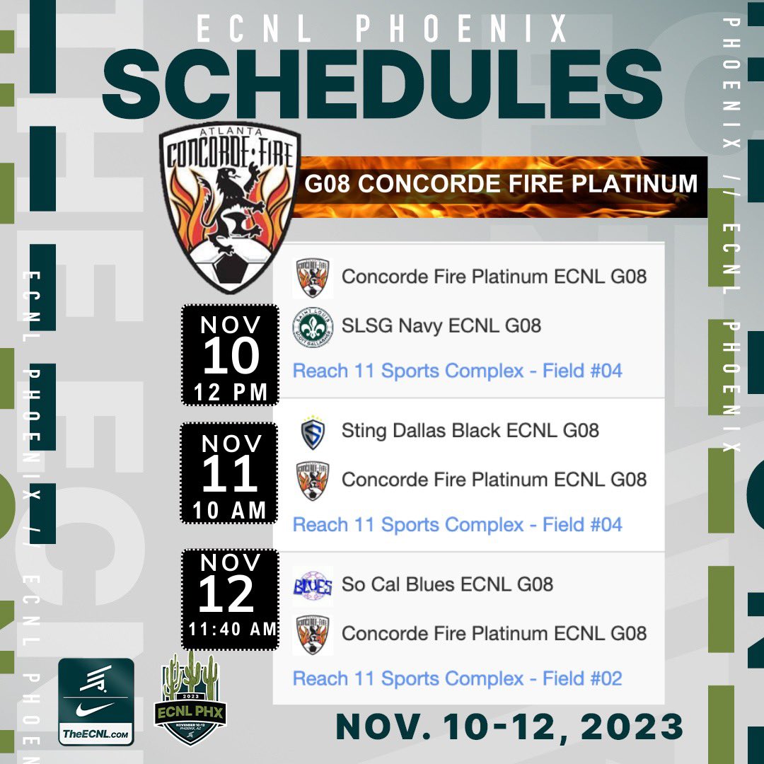 Concorde Fire 08G ECNL Platinum (@concordefire08g) on Twitter photo Come check out our team at the ECNL girls Phoenix showcase! 🔥🔥🔥<a href="/ConcordeSoccer/">Concorde Fire Soccer</a> <a href="/ECNLgirls/">ECNL Girls</a> <a href="/TopDrawerSoccer/">TopDrawerSoccer</a> <a href="/ImCollegeSoccer/">College Soccer Truth ™</a> Come check out our team at the ECNL girls Phoenix showcase! 🔥🔥🔥<a href="/ConcordeSoccer/">Concorde Fire Soccer</a> <a href="/ECNLgirls/">ECNL Girls</a> <a href="/TopDrawerSoccer/">TopDrawerSoccer</a> <a href="/ImCollegeSoccer/">College Soccer Truth ™</a>