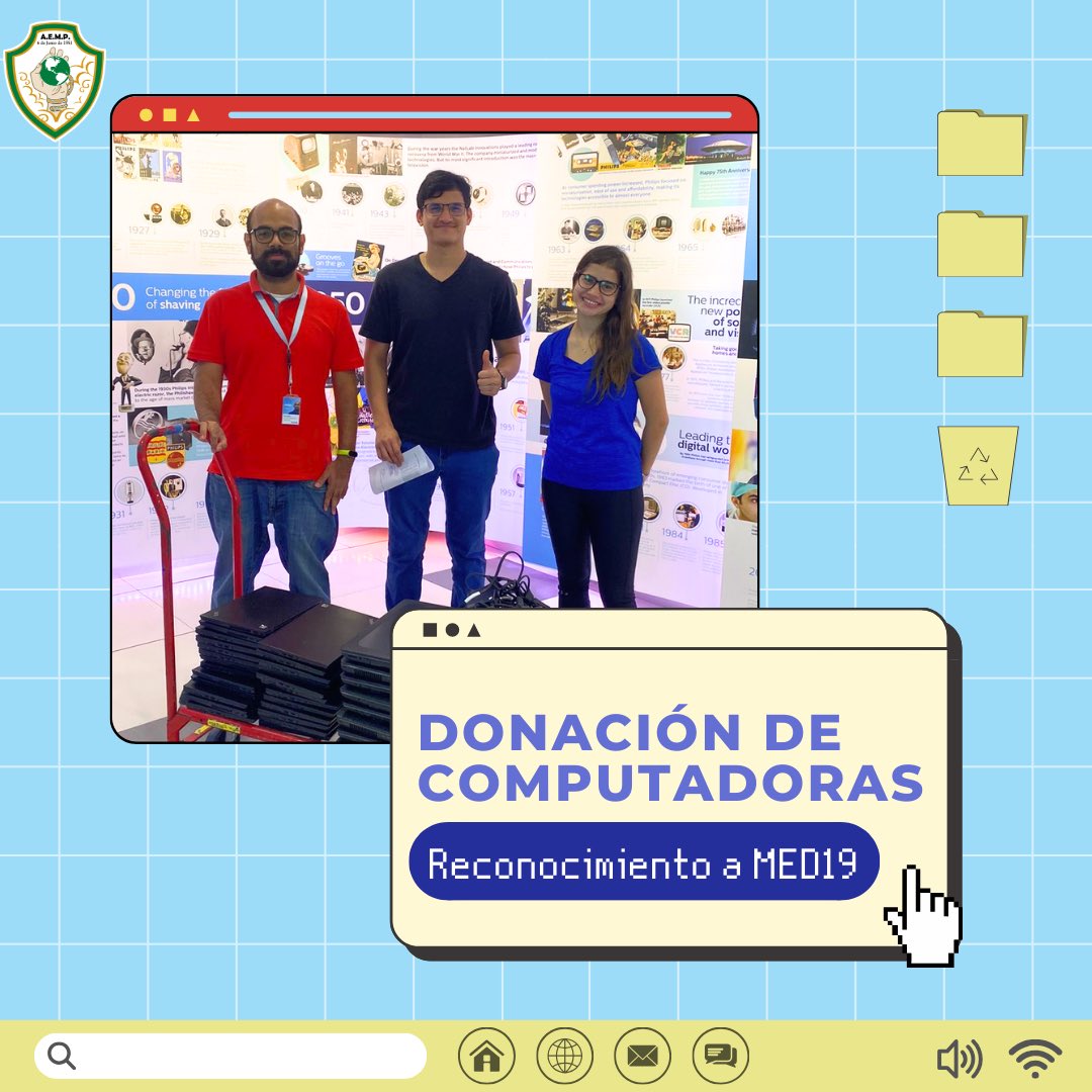 🎉 DONATIVO DE COMPUTADORAS POR PARTE DE PHILLIPS Y MED19 💻

La Secretaría de Asuntos Estudiantiles recibió el día 15 de agosto la gran donación de 33 computadoras. 🎉

¡Agradecemos a la promoción de MED 19 por hacer el contacto con la empresa Phillips! 👏

#AEMP #MEDUP