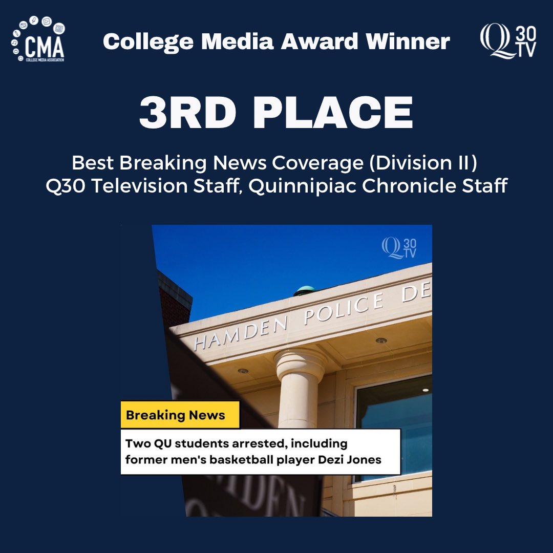 Q30Television's tweet image. Congratulations to our @Q30News &amp;amp; @Q30Sports staff as well as @QUChronicle staff for being nationally recognized at the 2023 CMA Pinnacle Awards.

🔗Winning Article: q30tv.com/sports/two-qu-…
🔗Winning Video: youtu.be/G4CE7vZ28dY?fe…