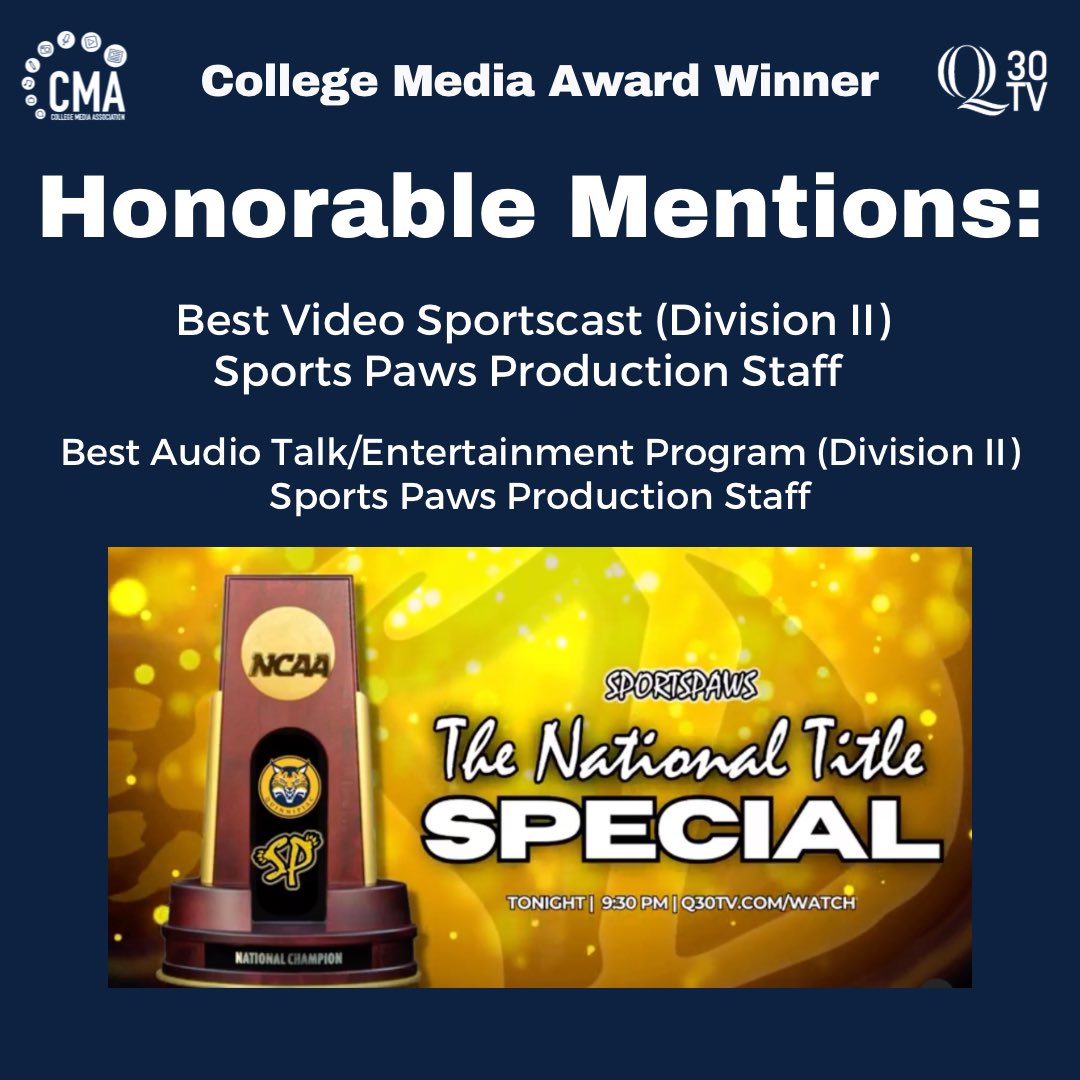 Q30Television's tweet image. Congratulations to our @Q30News &amp;amp; @Q30Sports staff as well as @QUChronicle staff for being nationally recognized at the 2023 CMA Pinnacle Awards.

🔗Winning Article: q30tv.com/sports/two-qu-…
🔗Winning Video: youtu.be/G4CE7vZ28dY?fe…