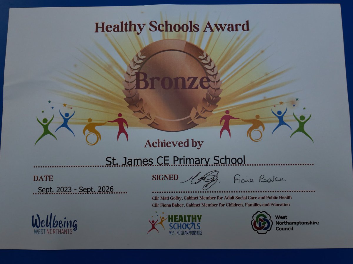 It's official <a href="/StJamesNN5/">StJamesCE</a>, we are now a Bronze Healthy Schools Award holder. Huge thanks to all the pupils and staff for their hardwork to achieve this #healthyschools