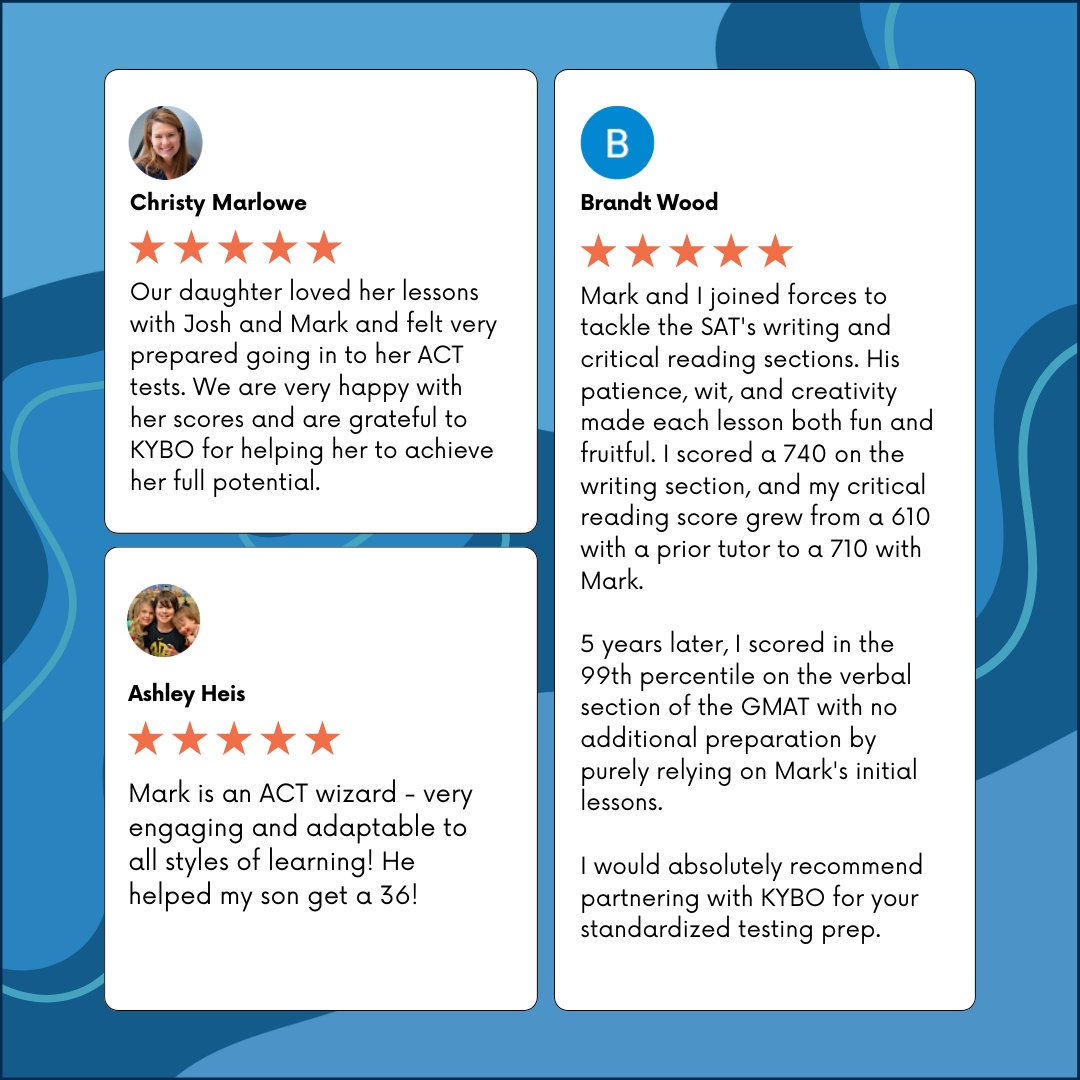 kyboprep's tweet photo. Real reviews, real results! Take a look at what KYBO parents and students are saying.

#testprep #actprep #satprep #tutoring #psat #parent #collegeprep #standardizedtests https://t.co/XmEbdkqnhp