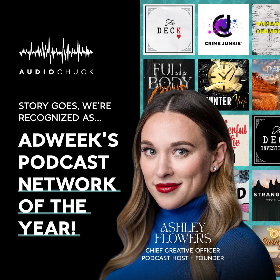 Congratulations to @audiochuck and its Founder and Chief Creative Officer @Ash_Flowers for being named Adweek's 2023 Podcast Network of the Year! #sponsored