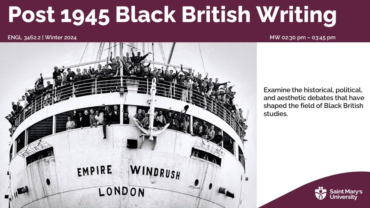 Next semester, the Saint Mary’s University English department is offering a course in Post-1945 Black British Writing, which will highlight Black postwar authors through various mediums such as poetry, fiction, and film. 

#SMU #SMUEnglish #SMUArts #Artswithimpact