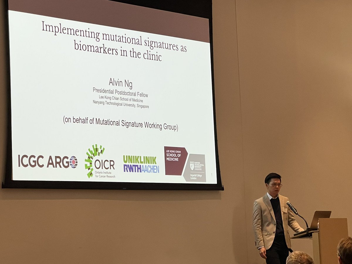 IcgcArgo's tweet image. Alvin Ng from the Lee Kong Chian School of Medicine discussing implementing mutational signatures as biomarkers in the clinic.

#ICGC23