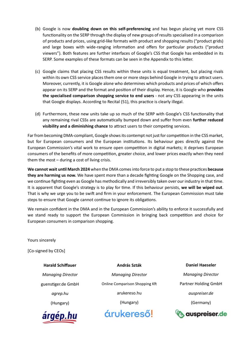 A group of 30 price-comparison websites such as <a href="/KelkooPolicy/">Kelkoo Group Policy</a>, <a href="/PriceRunner/">PriceRunner</a> today wrote to EU #competition chief <a href="/dreynders/">Didier Reynders</a>, complaining that recent changes to <a href="/Google/">Google</a> Search engine have made competition worse.