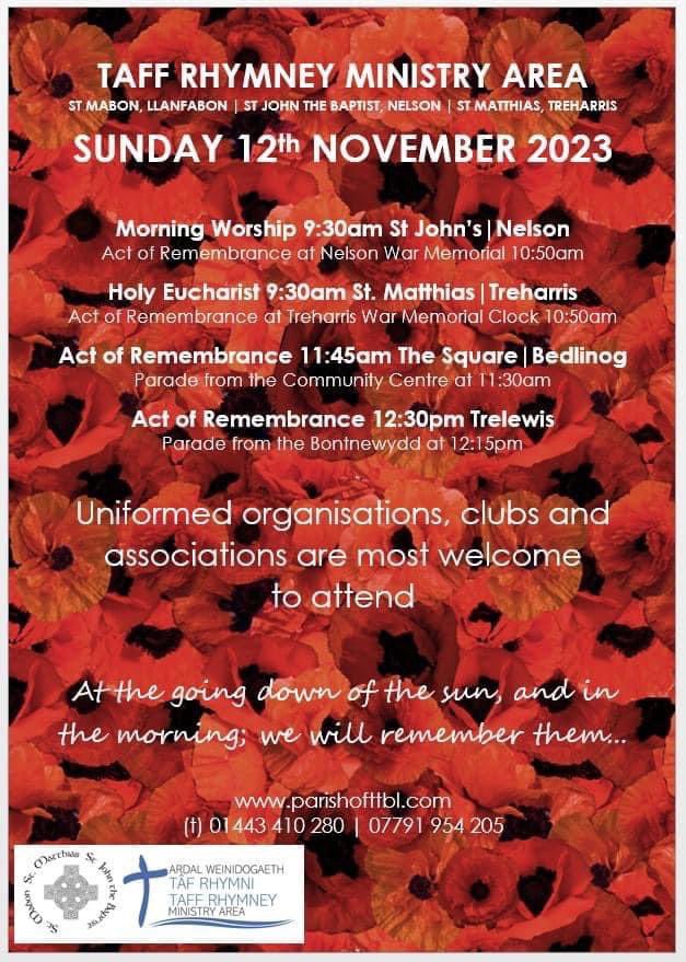 BTComCouncil's tweet photo. Details of the Remembrance Sunday services in Bedlinog and Trelewis below ⬇️ https://t.co/kFKrx9UCiv