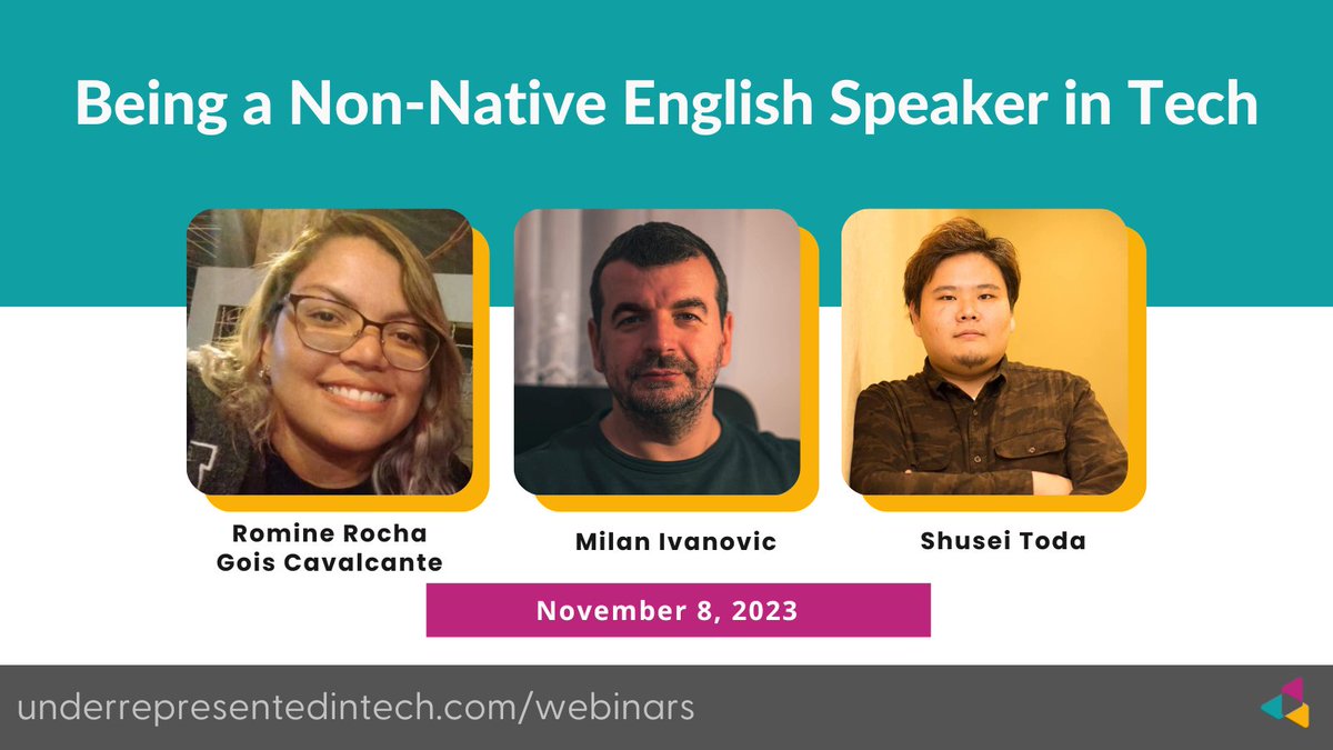 UnderRepdInTech's tweet image. Tomorrow&apos;s the big day!

Tune in for:

Being a Non-native English Speaker in Tech

Romine Rocha Gois Cavalcante
@lanche86
@shuseitoda

Hosted by:
@michelleames

underrepresentedintech.com/webinars #InclusionInTechSeries #UITWebinars