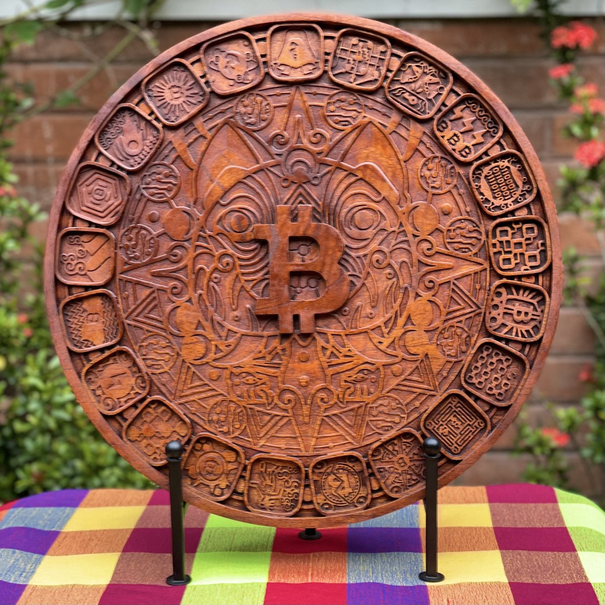 Mr. President, <a href="/nayibbukele/">Nayib Bukele</a> , we created this Nahuan-Bitcoin Calendar telling the story of #Bitcoin in #ElSalvador &amp; would love to gift it to you. It is one of 3 pieces; the other two are being auctioned right now by <a href="/bitfinex/">Bitfinex</a> and <a href="/MyfirstBitcoin_/">My First Bitcoin</a> at the <a href="/AdoptingBTC/">Adopting Bitcoin</a> event! 🍊💊