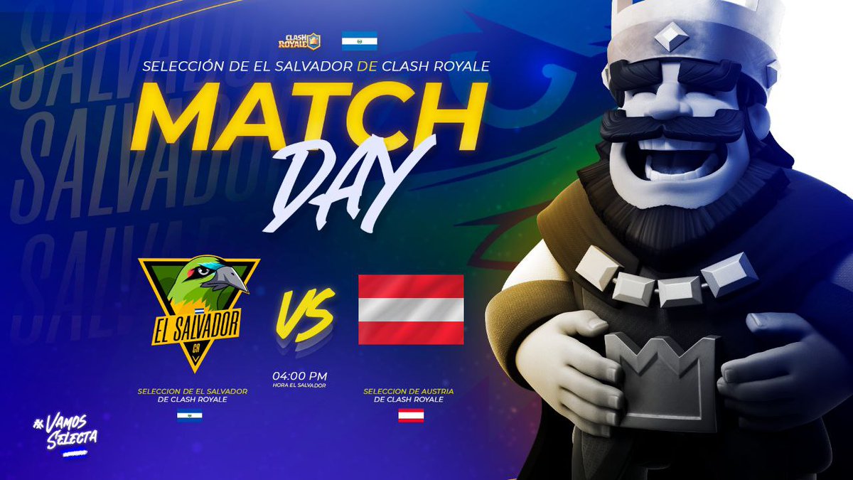 Selección de El Salvador CR (@elsalvador_cr) on Twitter photo #ClashRoyale| MatchDay
🏆 <a href="/CR_Supremacy/">Supremacy League</a>
⚔️ Clasificatorio - Ronda 2
🆚 <a href="/TeamAustriaCR/">TeamAustriaCR</a> 🇦🇹
🕓 16:00 h. 🇸🇻
📺🇪🇸 twitch.tv/eltucanintegral
🎙️🇪🇸 <a href="/TucansitoAlv/">Tucansito</a>
Los guerreros irán en búsqueda de la victoria dándolo todo en la arena de batalla. 🔥
#VamosSelecta🤍💙 #ClashRoyale| MatchDay
🏆 <a href="/CR_Supremacy/">Supremacy League</a>
⚔️ Clasificatorio - Ronda 2
🆚 <a href="/TeamAustriaCR/">TeamAustriaCR</a> 🇦🇹
🕓 16:00 h. 🇸🇻
📺🇪🇸 twitch.tv/eltucanintegral
🎙️🇪🇸 <a href="/TucansitoAlv/">Tucansito</a>
Los guerreros irán en búsqueda de la victoria dándolo todo en la arena de batalla. 🔥
#VamosSelecta🤍💙