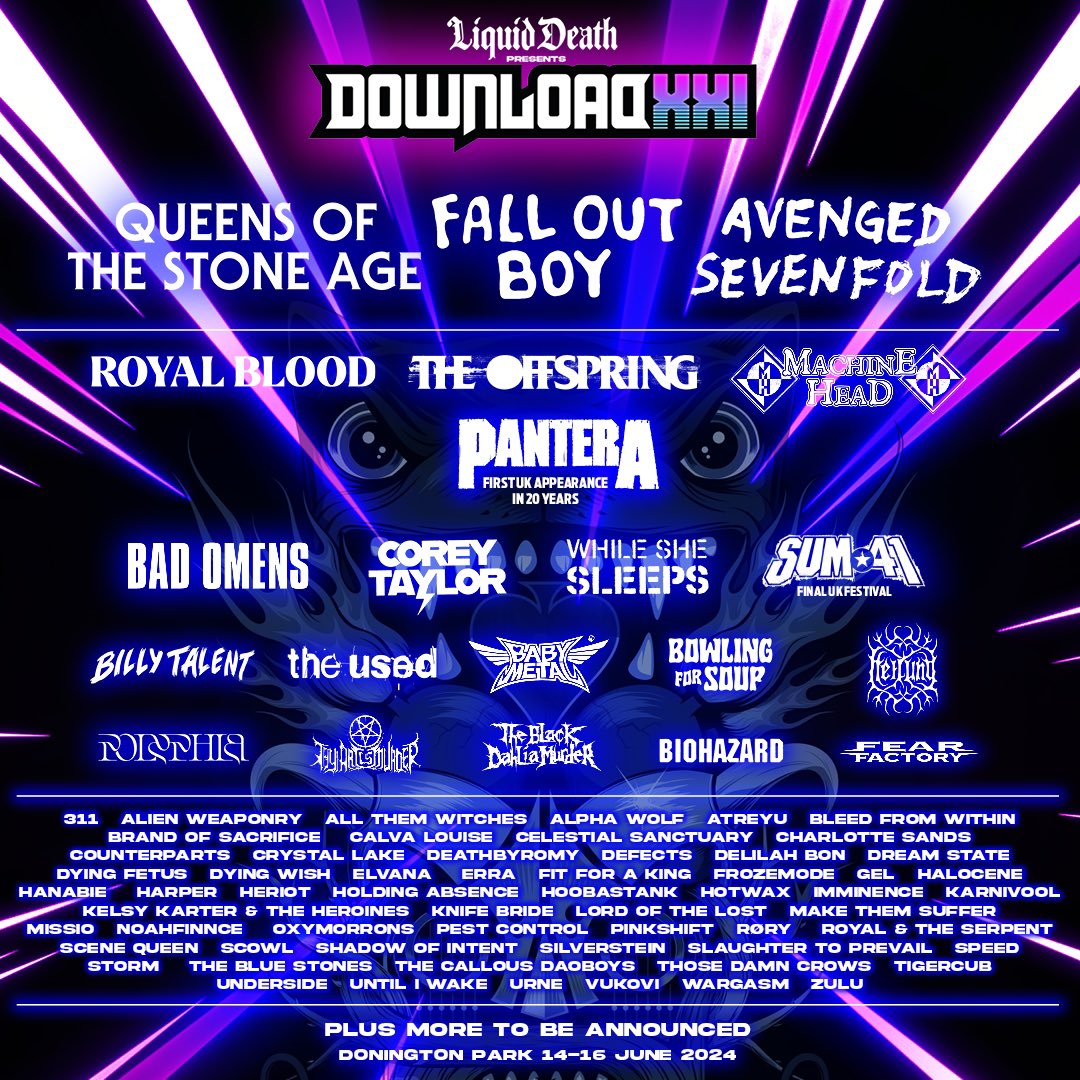 We Are Playing Download Festival! It will be located at Donington Park, Derby, UK June 14-16, 2024. Tickets available everywhere Thursday at 9pm. Thank you so much @DownloadFest for having us! Can’t wait to see you there… Full EU Festival run to follow, stay tuned! #DLXXI