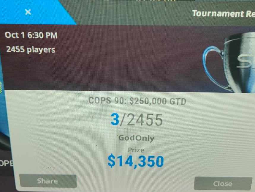 Been away from here for a while... biggest hit so far on Chico main Event a month ago.  lets go for more!!!