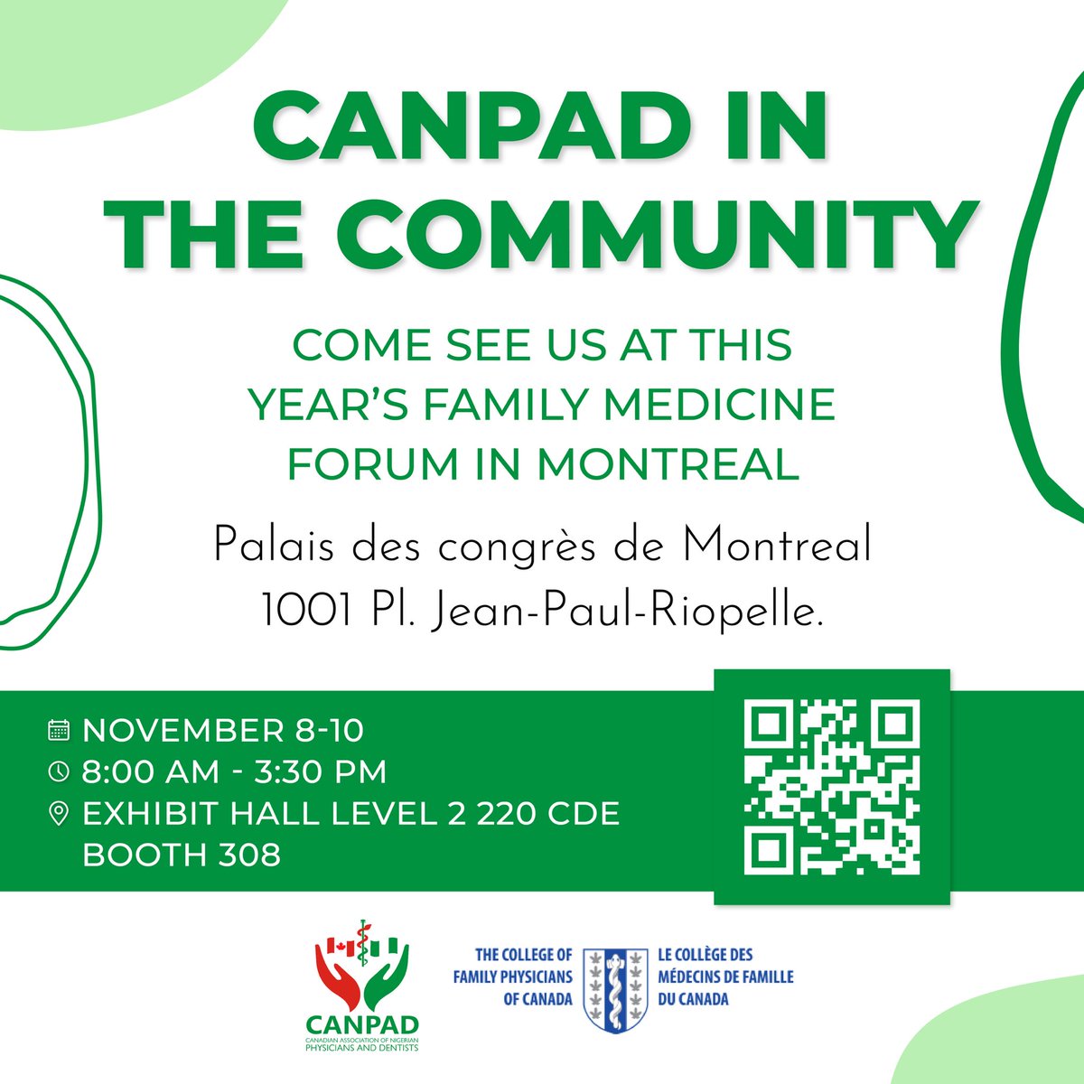 We are thrilled to participate in this year’s Family Medicine Forum in Montreal.

Feel free to invite your family and friends to visit us at Booth 308🤗

We look forward to meeting you!

#canpad #familyhealth #naijadoctors