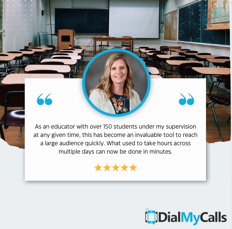 DialMyCalls's tweet image. “From hours to minutes”– that’s the DialMyCalls difference. 

With our platform, we can alleviate the classroom communication burden for teachers. 

#teachertestimonial #edtech #classroomcommunication