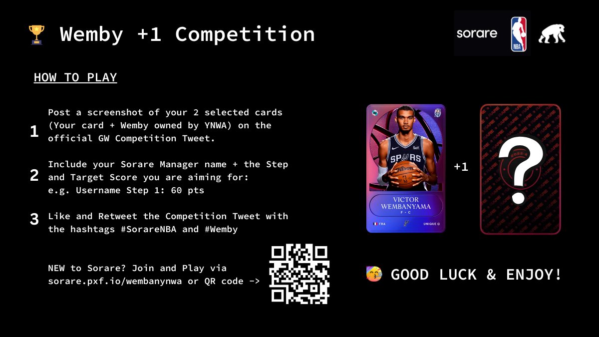 sharmanYNWA's tweet image. 📝 Wemby +1 Competition Rules explained in the images.

⏰ Deadline for first chance to enter is 18:00 EST / 23:00 CET (Same as @SorareNBA GW6).

🆕 To @Sorare? Join and play via: sorare.pxf.io/wembanynwa

🤞 Good Luck and enjoy!