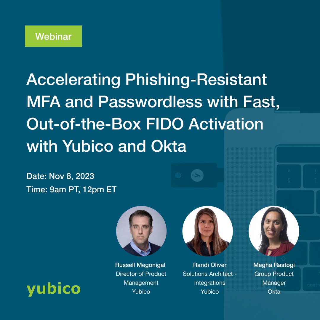 Don't miss your last chance to register! Join us tomorrow to learn about our new groundbreaking approach of accelerating phishing-resistant MFA and passwordless authentication through our fast, out-of-the-box FIDO activation with <a href="/okta/">Okta</a>. Save your spot: yubi.co/fido-pre-reg-w…