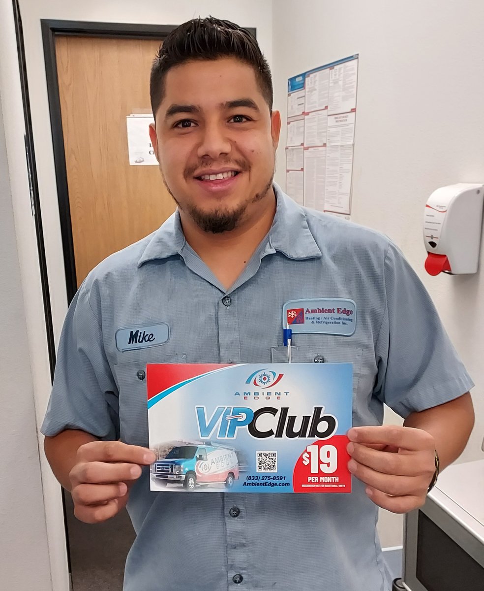 ambientedge's tweet image. Mike would love to tell you all about the benefits of he VIP Club: Front-of-Line Priority Service, 10% discount on all repairs, 2 Tune-Ups Per Year, &amp;amp; more! Only $19/month! (833) 275-8591. 

#yourvip #VIPBenefits #mikebest #besttechs #VIP #VIPCLUB
 #priorityservice
