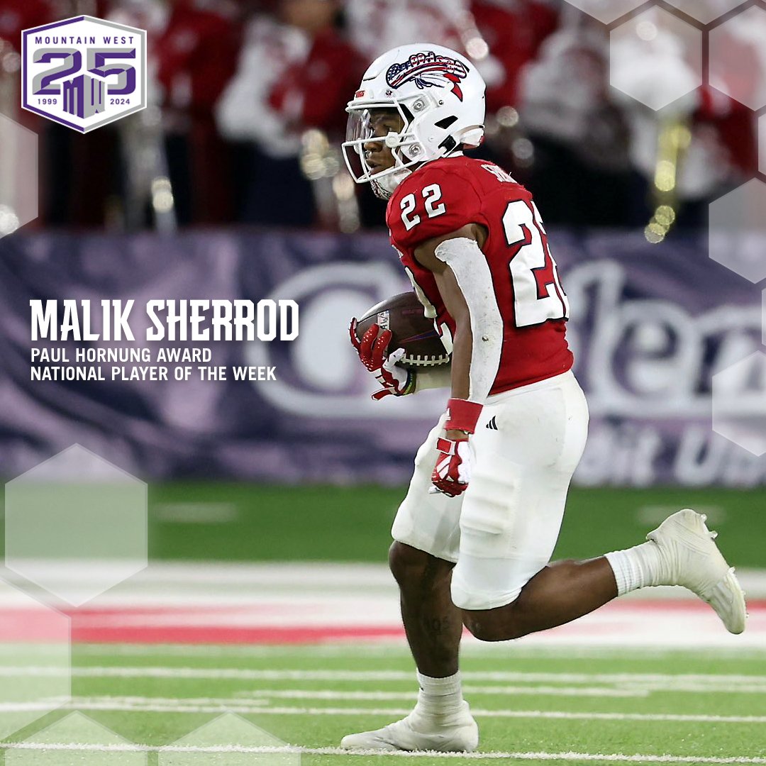 .@MalikSherrod is the @hornungaward National Player of the Week after helping the 'Dogs win the Milk Can 🐶🏈 #AtThePEAK | #MWFB | #GoDogs