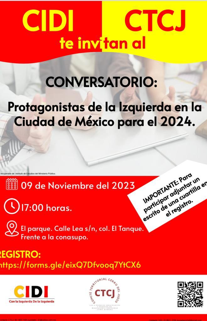 partidodeltra11's tweet photo. El compañero @GerardoRL2021  invita al Conversatorio "Protagonistas de la Izquierda en la Ciudad de México para el 2024".
#PT #LaMagdalenaContreras  
🗓️9 de Noviembre de 2023
📌El parque Calle Lea s/ n Col. El Tanque frente a la Conasupo
⏰ 17:00 Horas
#PartidoDelTrabajoCDMX https://t.co/3auG9uktZC