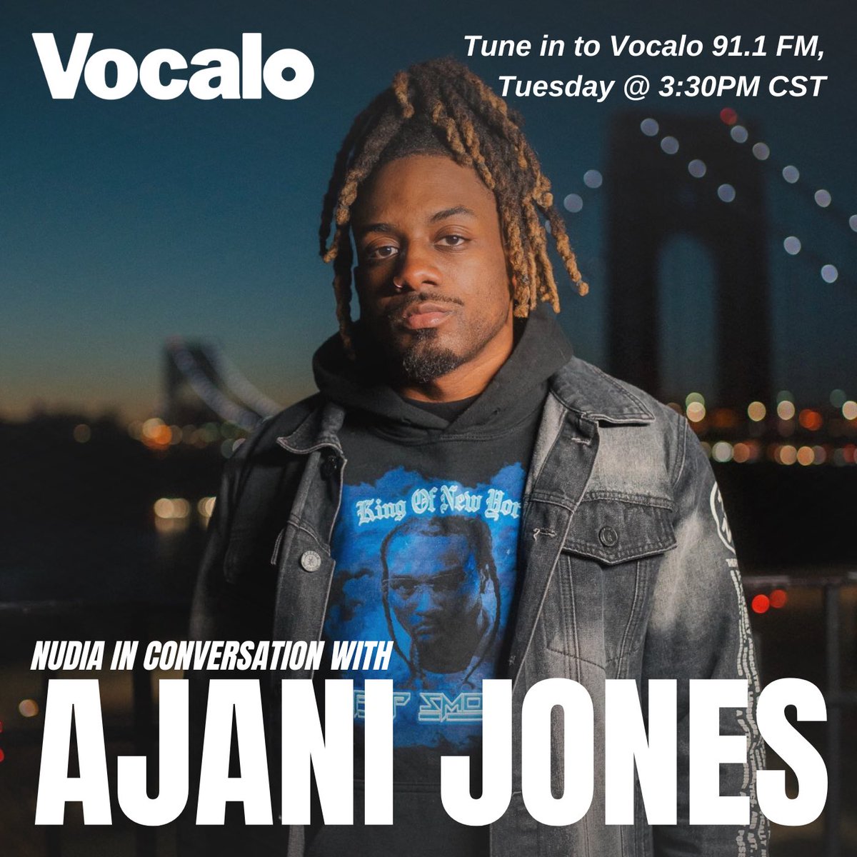 TUNE IN to catch @ajanisway sitting down with @nudiaonair to talk about his show at @LincolnHall this Thursday… Listen live at 91.1 FM 📻 Vocalo.org/player