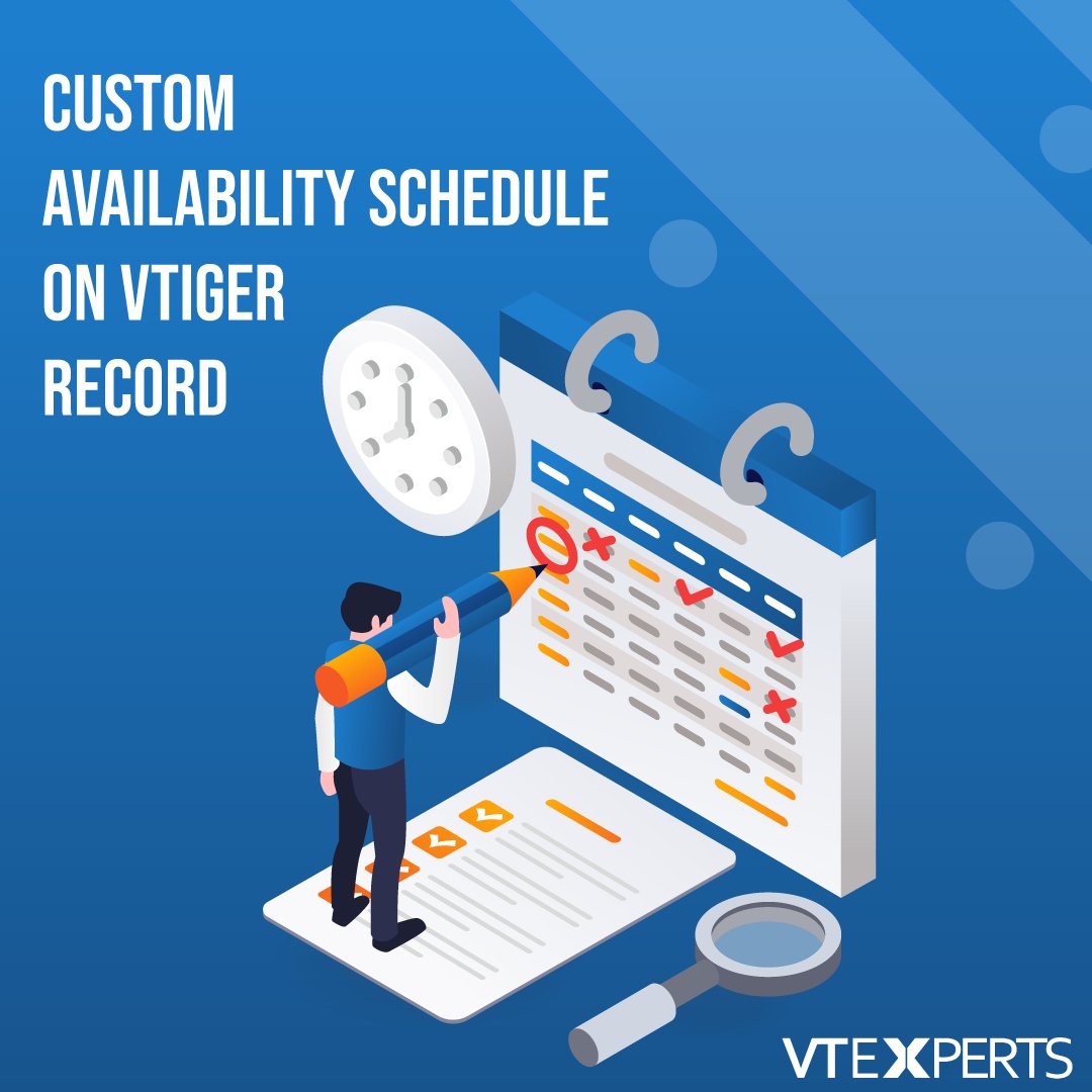 vtexperts's tweet image. VTExperts built a custom ‘availability schedule’ within VTiger which allows user to open the record, click the “Availability” section and update record preferences there
Details:bit.ly/3Et6914
#VTExperts #VtigerCRM #vtiger #Vtiger7 #ExtensionPack #Availability #Calendar