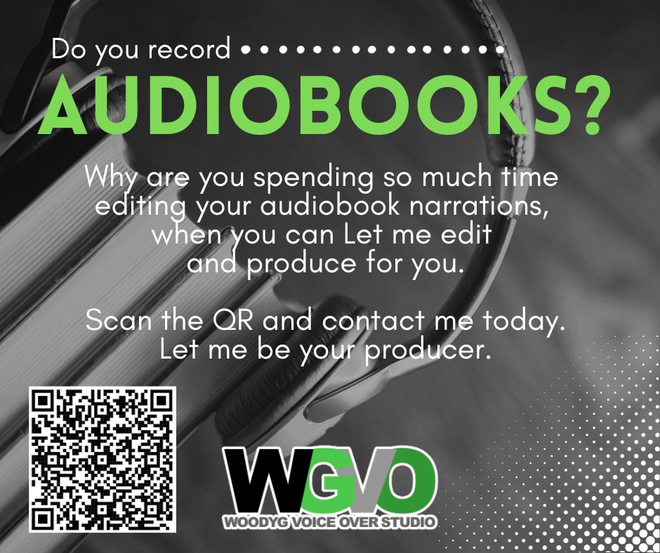 When you find that your narrations are taking WAY too much of your valuable time, consider offloading that to me. 

Scan the QR, reach out to me here or visit my website below and find out what I can do for you.
tinyurl.com/2p8cfn7j
#narration #audioproduction #audiobooks