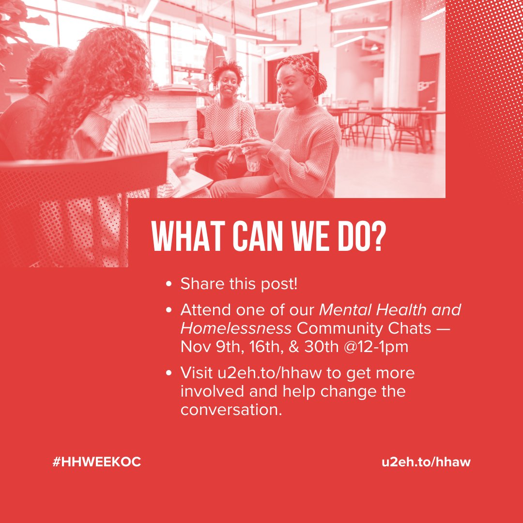 "Don't all unhoused people struggle with a mental illness?"

Truthfully, mental health challenges affect everyone, and piling further stigma on those surviving homelessness is counterproductive to helping #EndHomelessnessOC! 💥

RT if you agree!
u2eh.to/hhaw #HHWeekOC