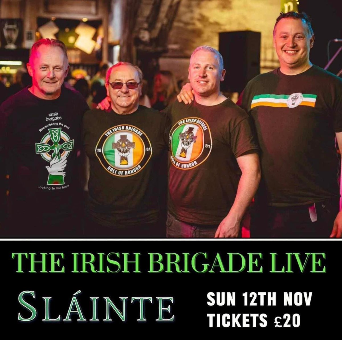 Last few tickets for #TheIrishBrigade this Sunday (12th Nov) available at the bar. £20 each. Get your tickets fast to avoid disappointment. #Slainte #Coatdyke #Scotland