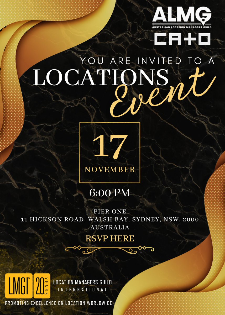 Location Managers (@thelmgi) on Twitter photo Join us in Sydney @ Pier One November 17th! The LMGI's 20th Anniversary Celebration
RSVP: Email your interest to Lisa@LisaScope.com Join us in Sydney @ Pier One November 17th! The LMGI's 20th Anniversary Celebration
RSVP: Email your interest to Lisa@LisaScope.com