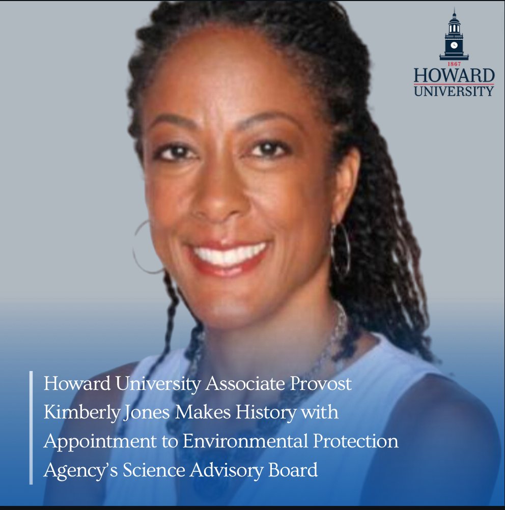HowardU's tweet image. Dr. Kimberly L. Jones, a Howard University alumnus and associate provost, makes history as the first African American and the first representative from a historically Black college or university to chair the EPA's Science Advisory Board.  

🔗 | bit.ly/47nVEZO