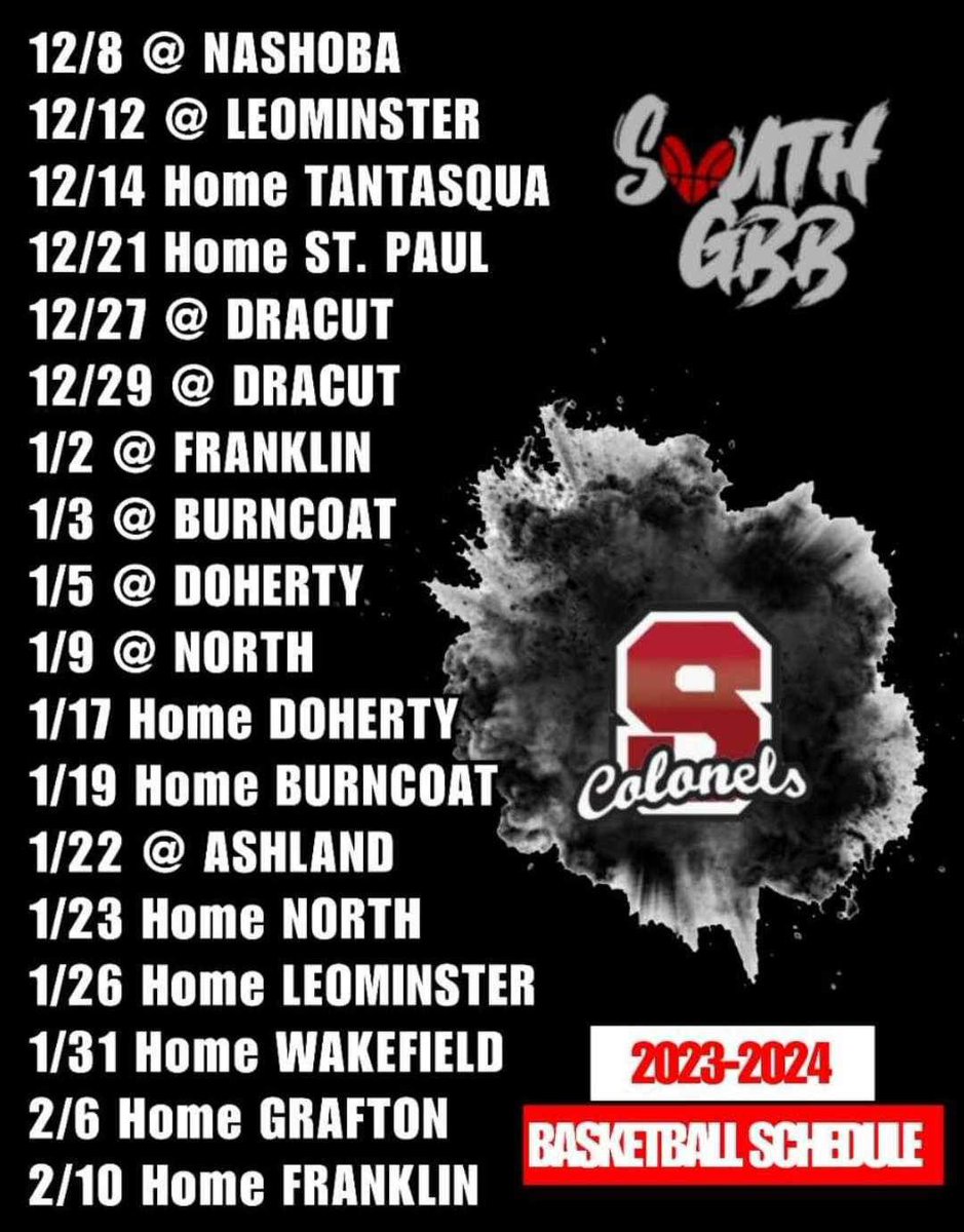 South High 2023-2024 Schedule. 
Come check out some great games!