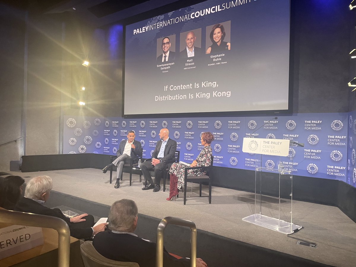 Great to chat with @SRuhle and @Matt_CIM about all things streaming at @paleycenter for the International Council Summit. We're leading the industry through unique streaming offerings. Our latest update, @Verizon +play customers can stream @peacock starting 2024! #ICS2023