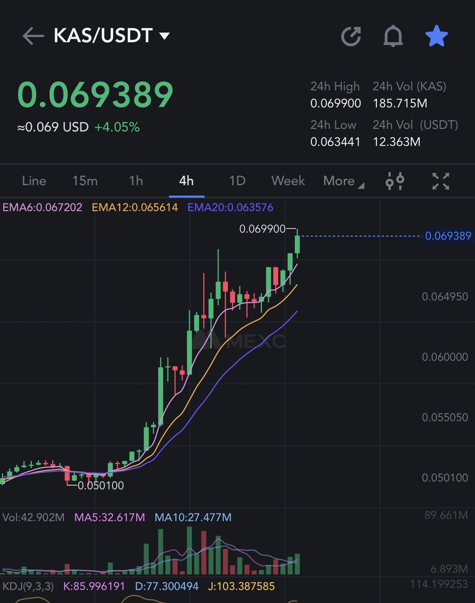 Another new ATH for $KAS

$.07 imminent 💪

At $.0771 I will have reached my #100x 🚀📈💰

LFG #KAS !!! ❤️