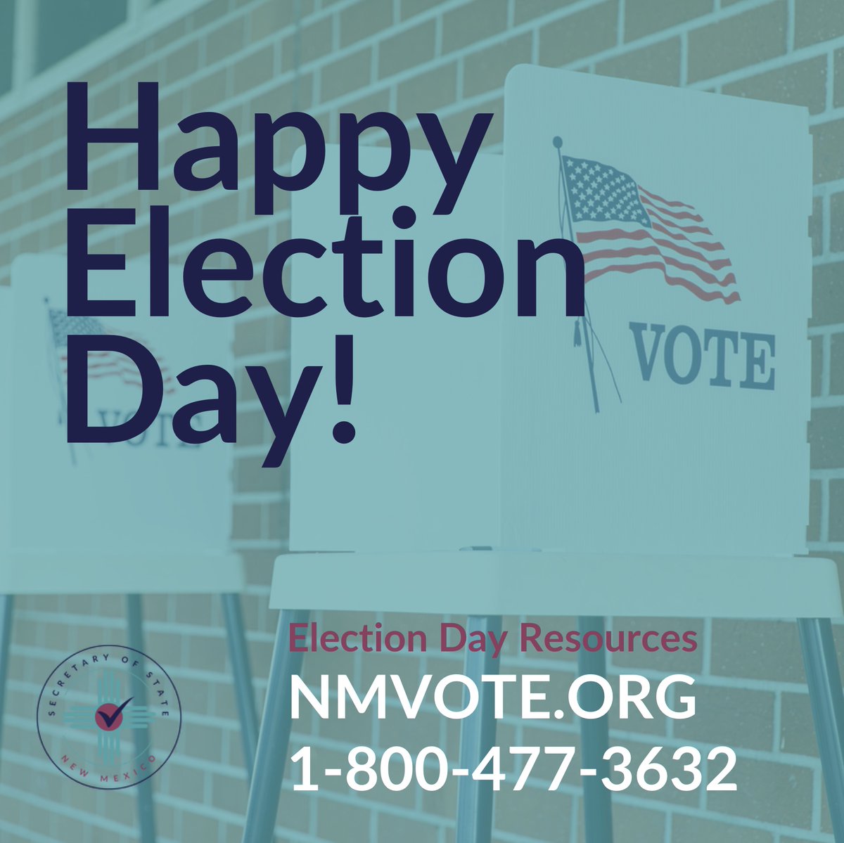 It's Election Day, New Mexico! Same-day voter registration is available. Drop your absentee ballot off at any polling place in your county. You can vote in-person as long as you are in line by 7pm. For polling places, sample ballots, and more visit NMVOTE.ORG