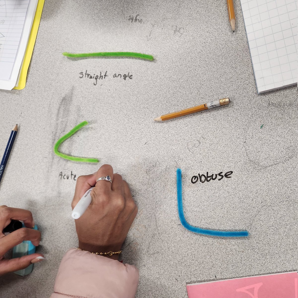 For our spatial sense unit on angles, Ss explored some hands-on angle activity. Ss measured and described angles using non-standard units.  

#handsonmath 
#math
#spatialsense